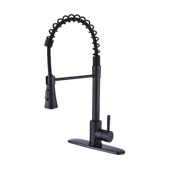 FLG Single-Handle Pull Down Sprayer Kitchen Faucet with Pull Out Spray Wand Stainless Steel Sink Faucets in Matte Black