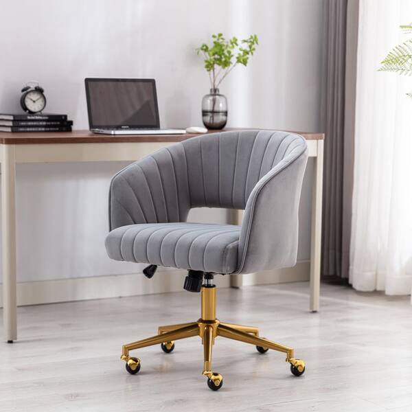 grey velvet swivel office chair