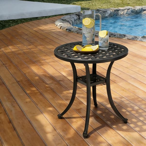All-weather Black Aluminum Patio End Table Outdoor Side Table