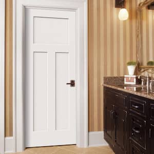 30 in. x 80 in. 3 Panel Craftsman White Left-Hand Smooth Solid Core Molded Composite MDF Single Prehung Interior Door