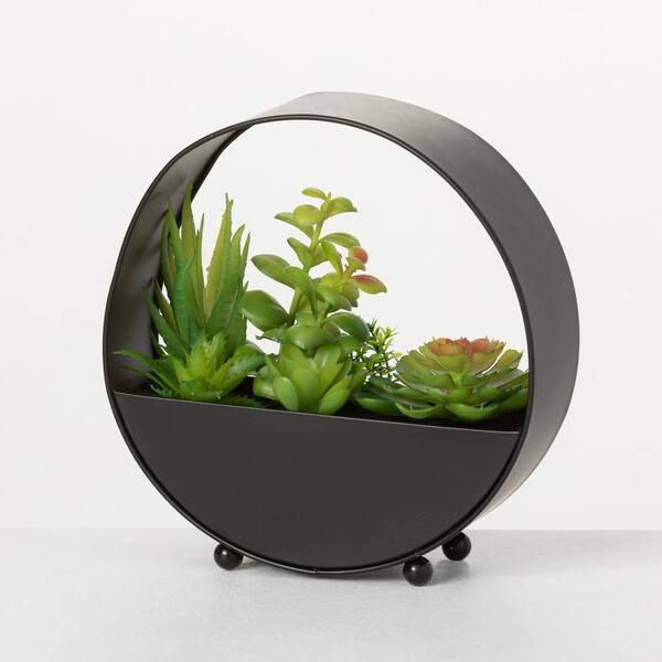 SULLIVANS 8" Artificial Green Succulent In Metal Planter