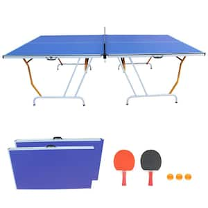 9 ft. Mid-Size Table Tennis Table Foldable and Portable Ping Pong Table Set with Net, 2 Table Tennis Paddles and 3 Balls