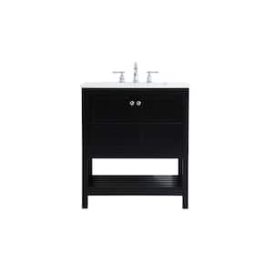 Timeless 30 in. W x 22 in. D x 34 in. H Single Bathroom Vanity in Black with White Engineered Stone with White Basin