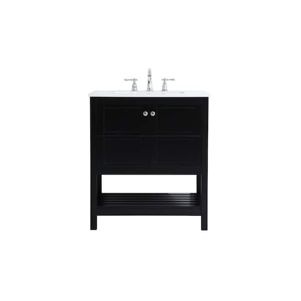 Unbranded Timeless 30 in. W x 22 in. D x 34 in. H Single Bathroom Vanity in Black with White Engineered Stone with White Basin