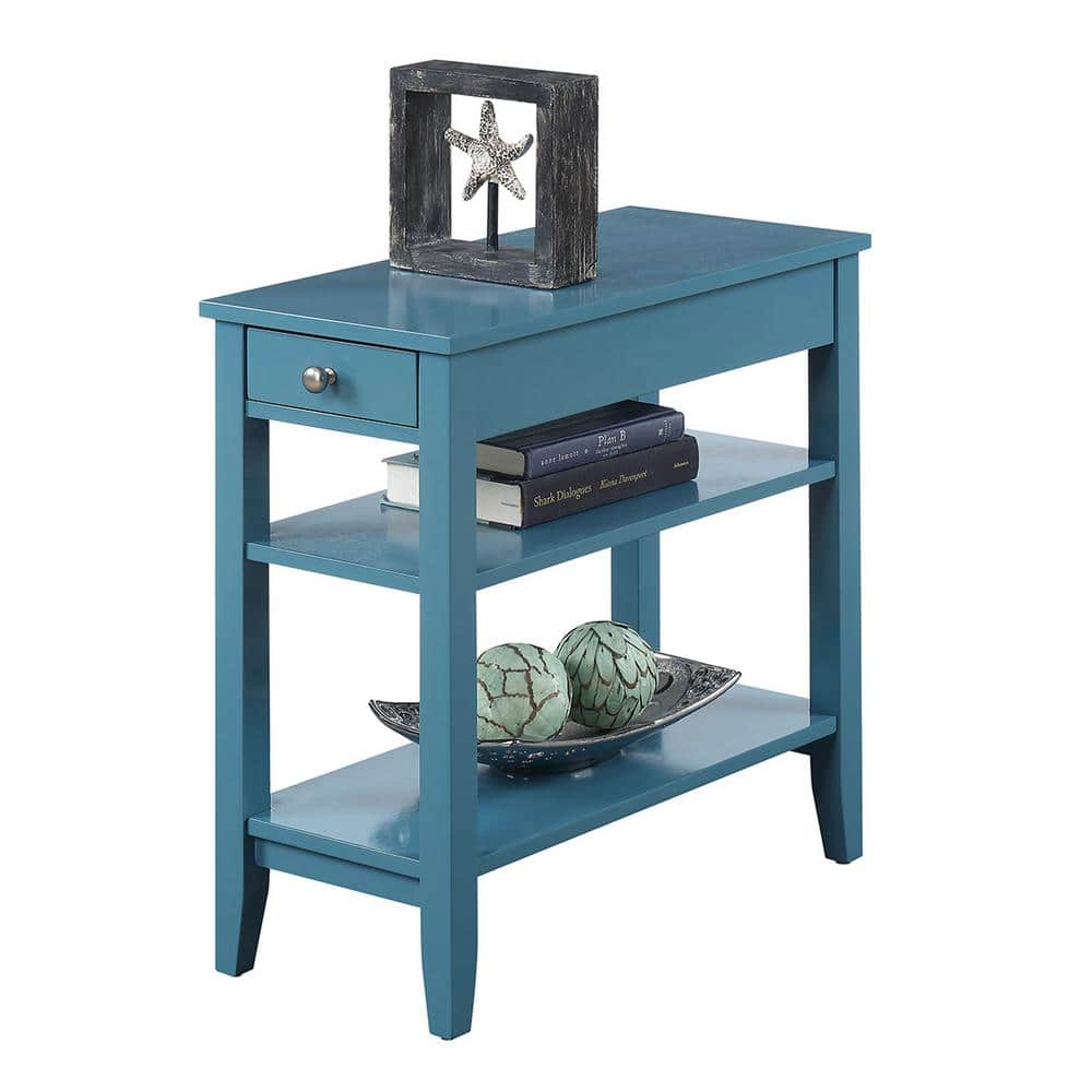 Blue Wood 3-Tier End Table with Drawer