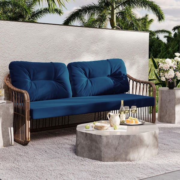 48 in. x 24 in. Navy Waterproof and UV-Resistant Olefin Outdoor Loveseat Cushion Set