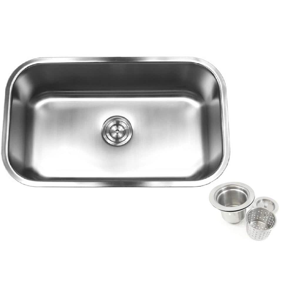 Kingsman Hardware Kingsman Undermount Stainless Steel 31.5 in. Single Bowl Kitchen Sink with Brushed Finish Strainer Included