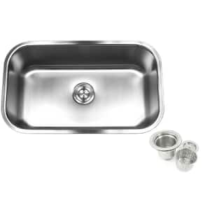 Kingsman Undermount Stainless Steel 31.5 in. Single Bowl Kitchen Sink with Brushed Finish Strainer Included