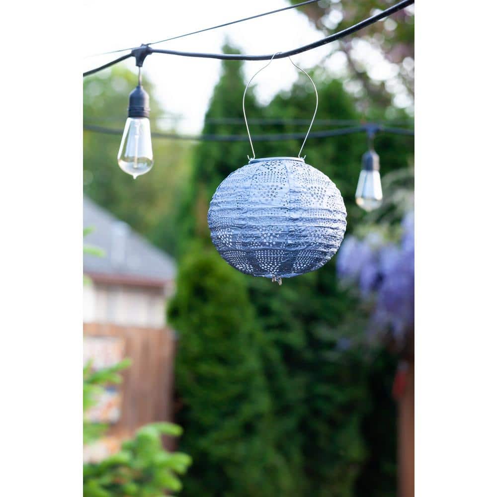 8'' Metallic Blue Solar Powered LED Outdoor Lantern
