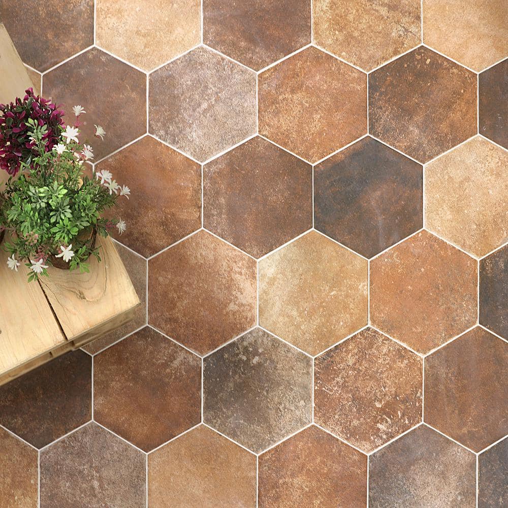 Vesuvius 8" Hexagon Matte Terracotta Porcelain Tile