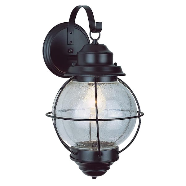 Bel Air Lighting Catalina 19 in. 1-Light Black Outdoor Wall Light Fixture with Seeded Glass