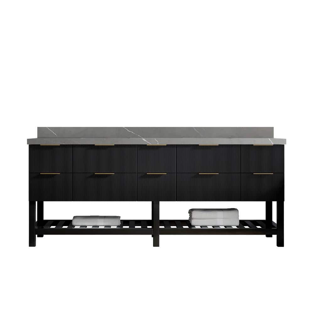 Catalina 84 in. W x 22 in. D x 36 in. H Double Sink Bath Vanity in Black with 2 in. Piatra Qt. Top price history on PriceWatchPro