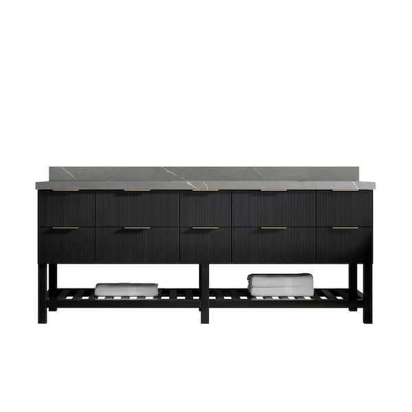 Willow Collections Catalina 84 in. W x 22 in. D x 36 in. H Double Sink Bath Vanity in Black with 2 in. Piatra Qt. Top