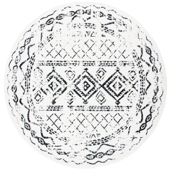 Tulum 10 x 10 Ivory/Black Tribal Round Rug