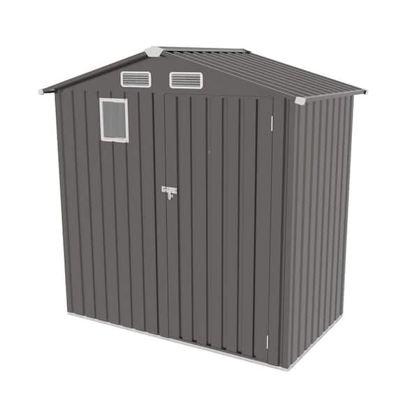 6X 3. 6FT Gray Metal Outdoor Storage Shed, Tool Shed with Peaked Roof Watertight with Clear Window and Lockable Door