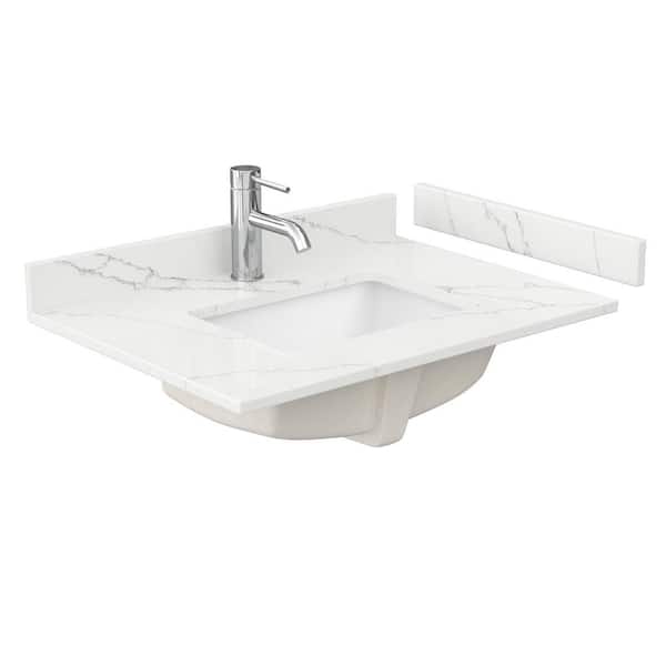 Wyndham Collection 30 in. W x 22 in. D Quartz White Rectangular Single Sink Bathroom Vanity Top in Giotto