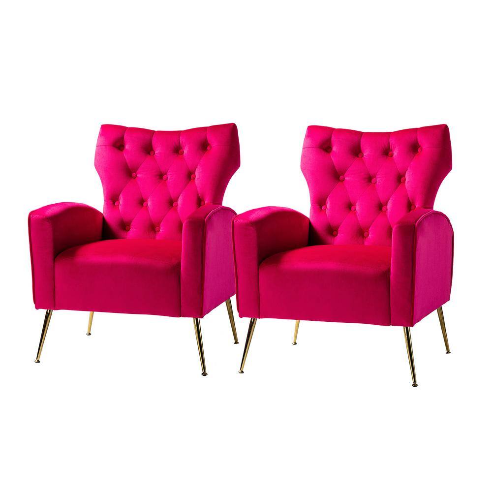 JAYDEN CREATION Brion Modern Fushia Velvet Button Tufted Comfy Wingback ...