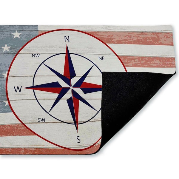 Nautical Flag with Compass Red 18 in. x 30 in. Polyester Non-Slip Outdoor Door Mat