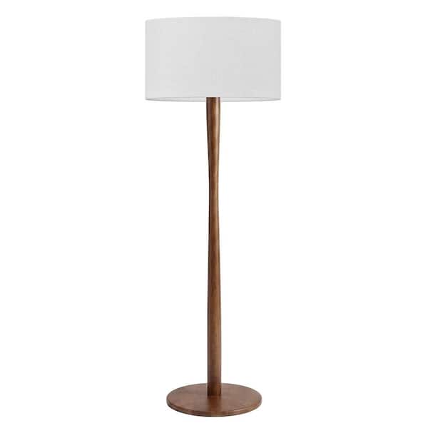 61.4 in. White Linen Shade Standard Floor Lamp with Solid Wood Base, Walnut Finish for Living Room, Bedroom, Study Room