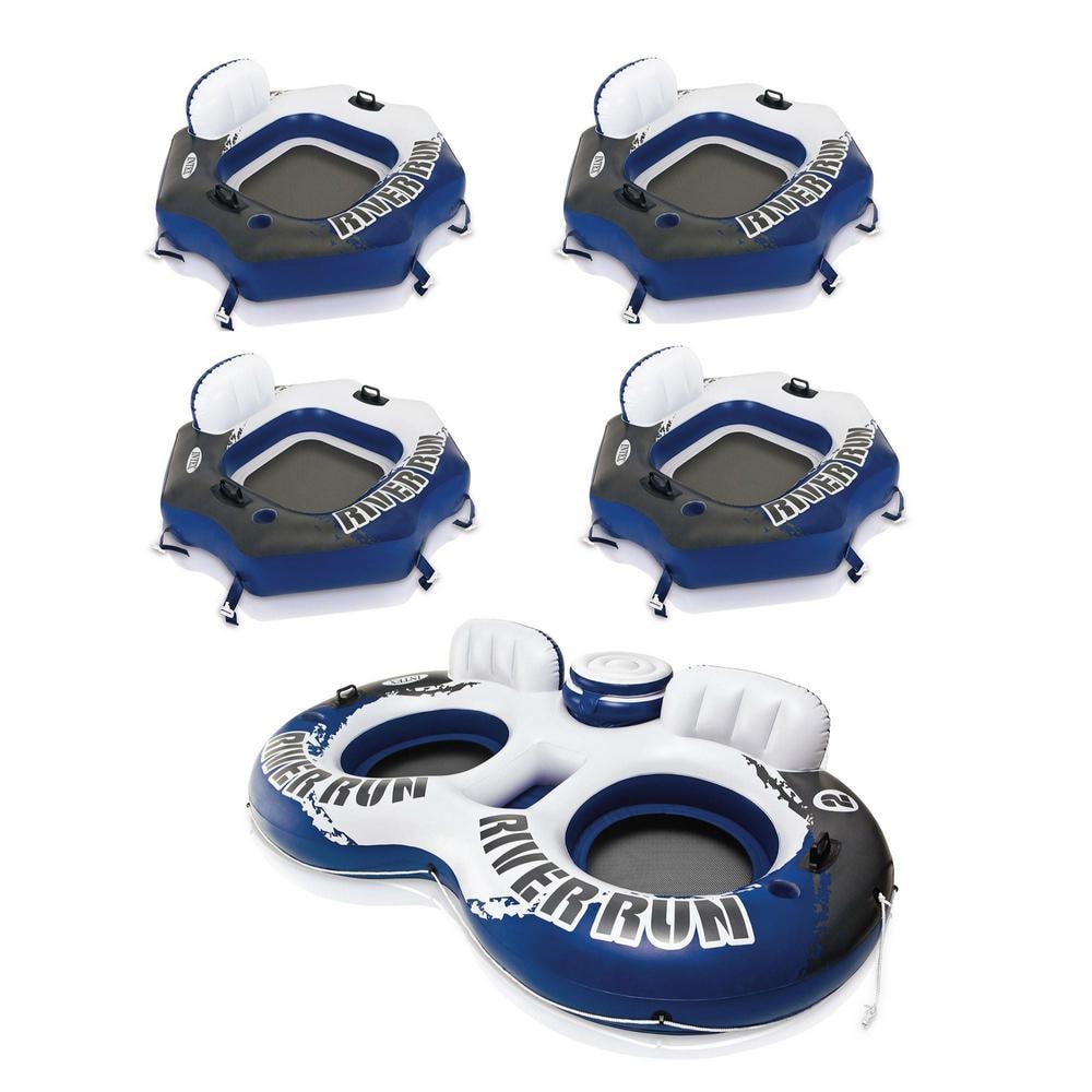 Intex River Run Connect Inflatable Water and Pool Raft (4-Pack) and 2-Person Cooler Tube
