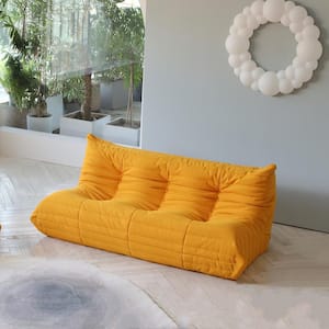 2-Piece Lazy Sofa Teddy Velvet Living Room Set with 3 Seater and Ottoman,Yellow