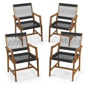 Patio Acacia Wood Dining Chairs All-Weather Rope Woven Armchairs Outdoor (4-Pieces)