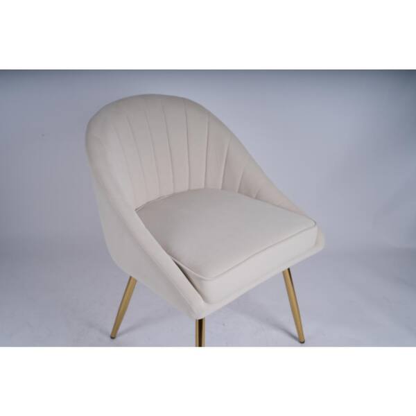 JEAREY Modern Brushed Velvet Upholstered Beige Accent Chair with Gold