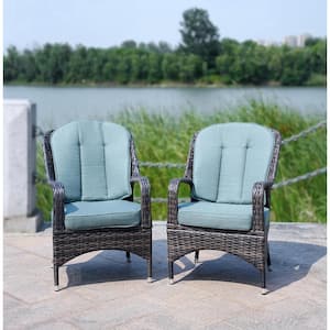 Parcel Brown Wicker Outdoor Dining Chair with Celadon Cushions (2 of Chairs Included)