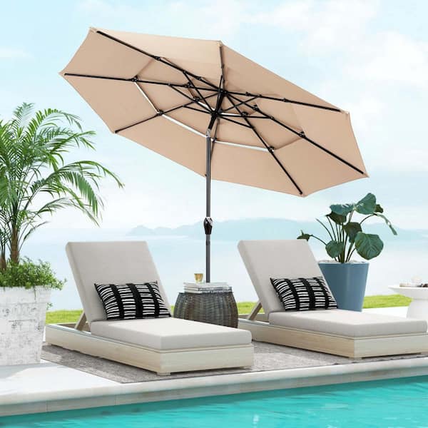 10 ft. Aluminium Market Tilt Patio Umbrella with Hand Crank Tilt in Beige