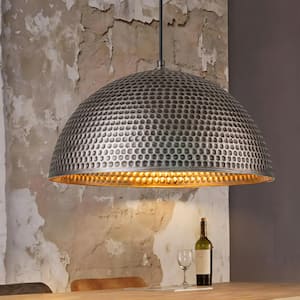 Jan 15.7 in. 1-Light Industrial Antique Black Hammered Globe Large Round Dome Pendant Light with Oversized Metal Shade