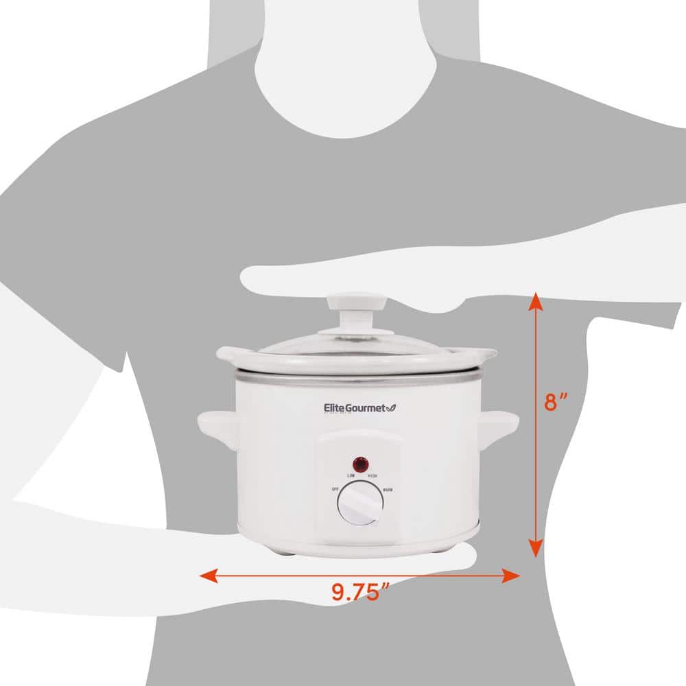 Elite Gourmet 1.5Qt White Mini Slow Cooker with Glass Lid