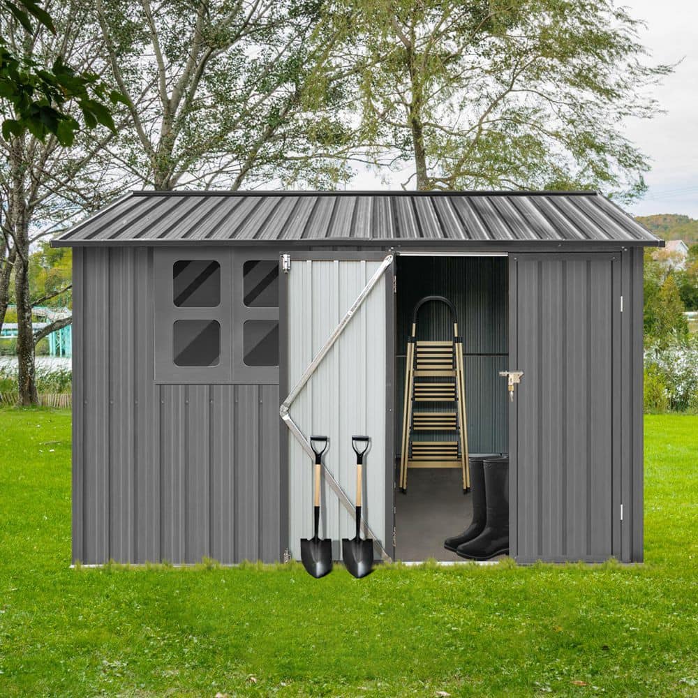 8 ft. W x 6 ft. D Outdoor Metal Shed, Utility Tool House with Hinged Door, 