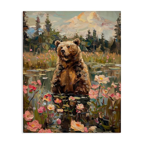 Bear in Floral Pond by Arlington Prints Unframed Animal Graphic Art Print 30 in. x 24 in.