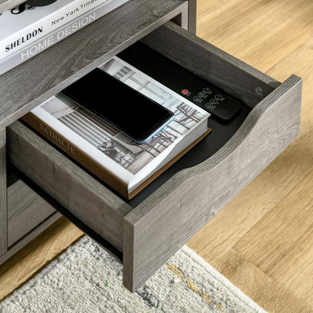 Industrial Chic Side Table with Dual Storage Drawers and Shelf