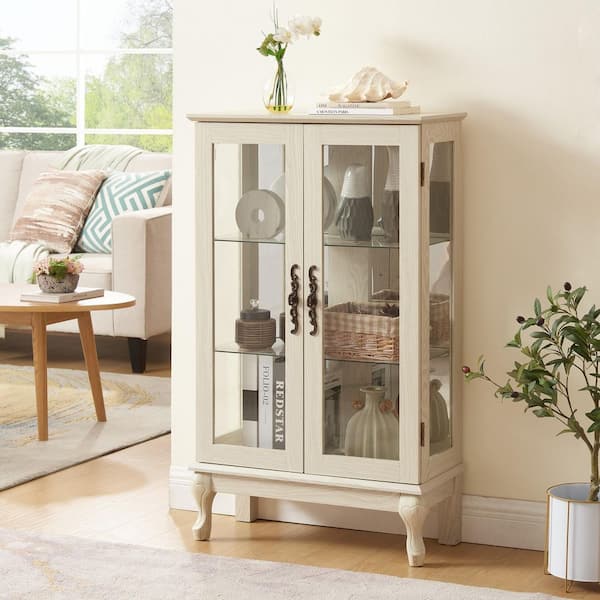 White 25.98 in. Display Cabinet with 2 Glass Doors