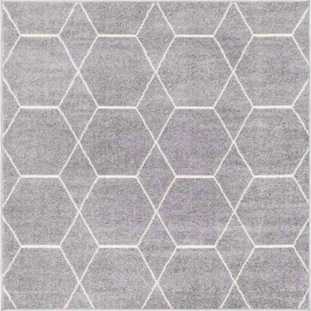 Light Gray Trellis Square Rug with Easy Care Synthetic Material
