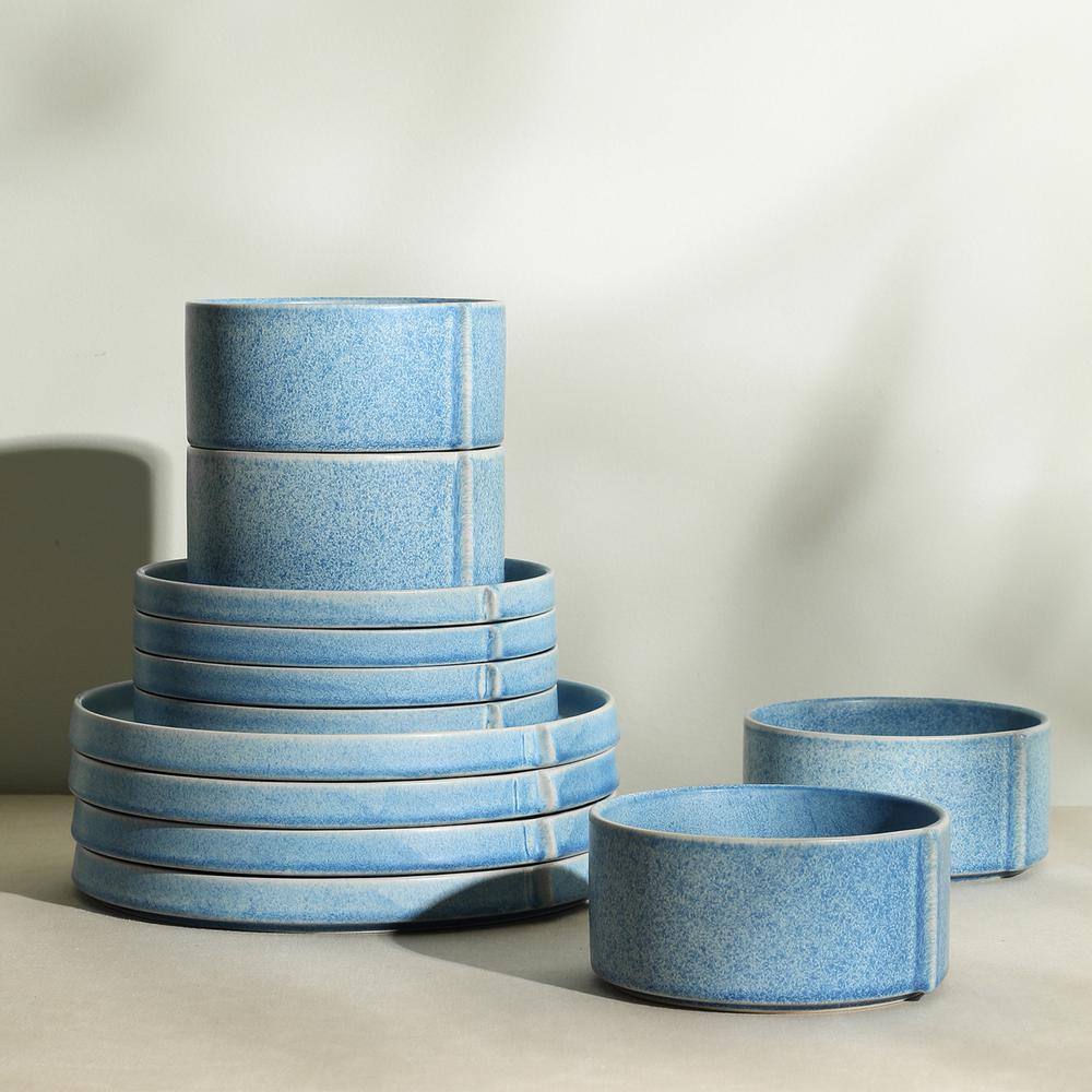 Bao Blue Ceramic 12-Piece Dinnerware Set for Four