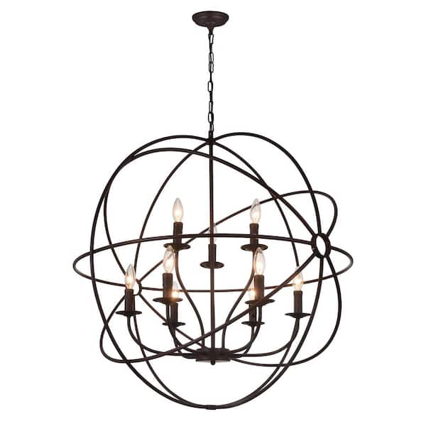 CWI Lighting Arza 9 Light Up Chandelier With Brown Finish