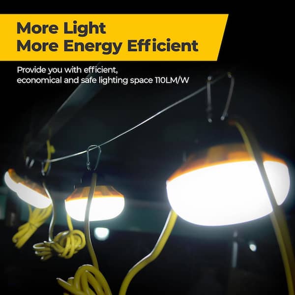 50 ft. 50W 5500-Lumen 110V 5-Light Linkable LED Work String Hanging Lighting, IP65 Waterproof for Jobsite Garage Shop