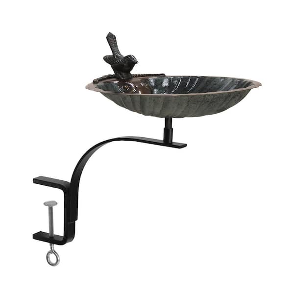Scallop Shell Birdbath w/Rail Mount Bracket, 15.25 in. Tall, Copper