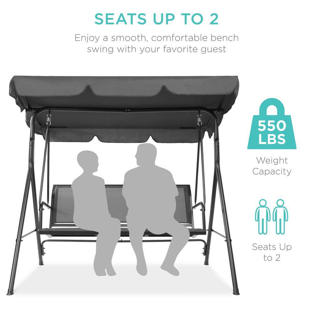 Gray Steel Frame 2-Seater Patio Swing with Adjustable Canopy