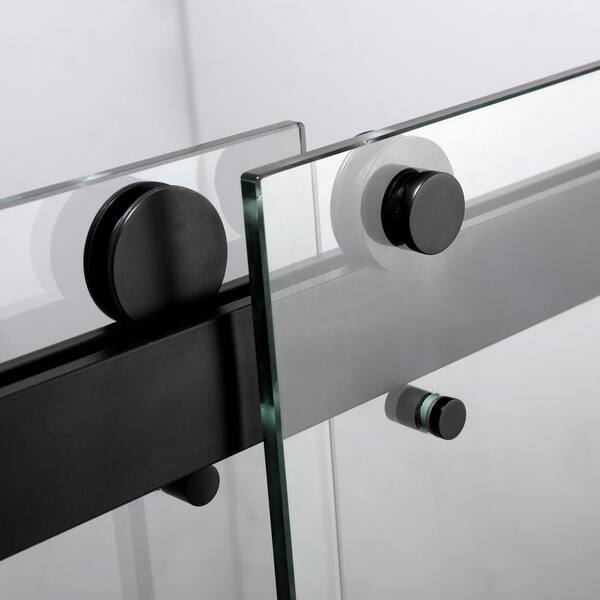 MEDUNJESS BradF 72 in. W x 76 in. H Sliding Frameless Shower Door in Matte Black with 3/8 in. (10mm) Tempered Clear Glass