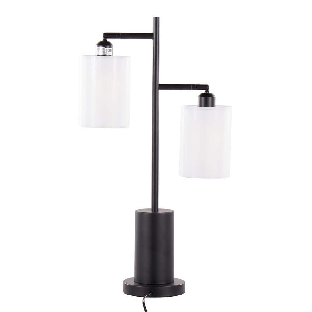 Adjustable Black Metal Table Lamp with White Shades