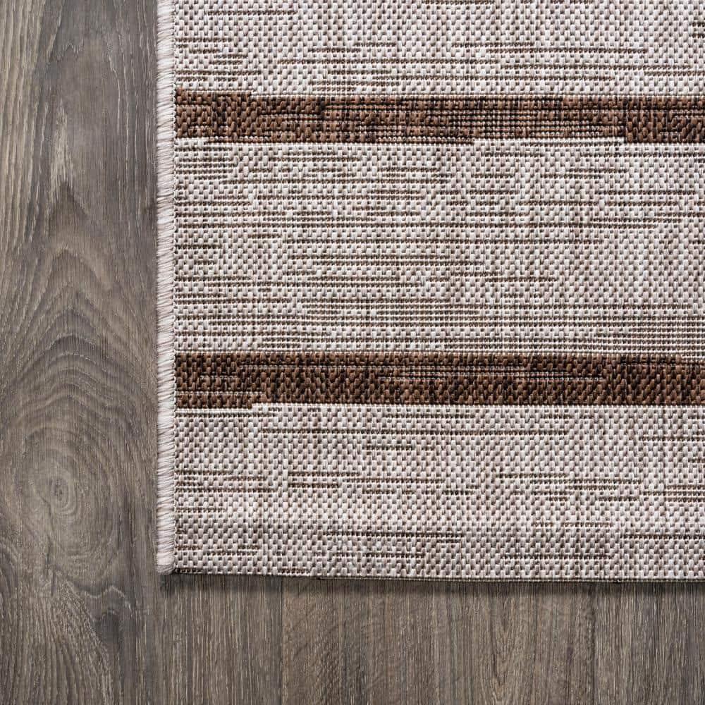 Beige and Brown Synthetic Rectangular Indoor/Outdoor Area Rug