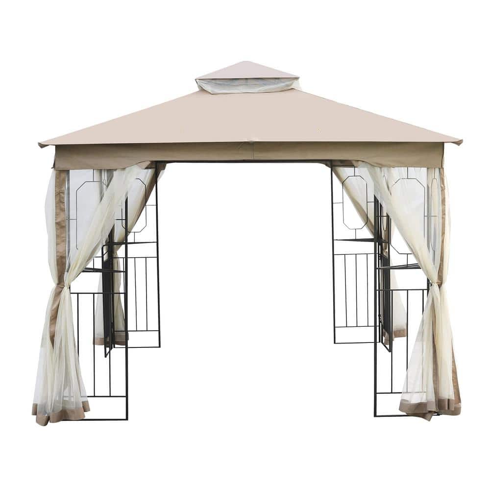 10 ft. x 10 ft. Premium Metal Gazebo with Mosquito Net and Sunshade Curtain