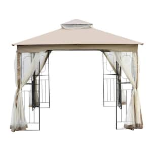 10 ft. x 10 ft. Premium Metal Gazebo with Mosquito Net and Sunshade Curtains Canopy Weather-Resistant Gardens and Patios