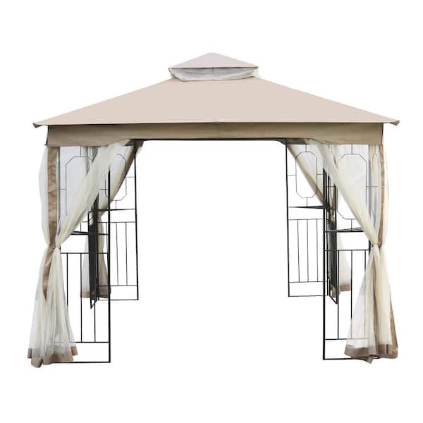 Unbranded 10 ft. x 10 ft. Premium Metal Gazebo with Mosquito Net and Sunshade Curtains Canopy Weather-Resistant Gardens and Patios