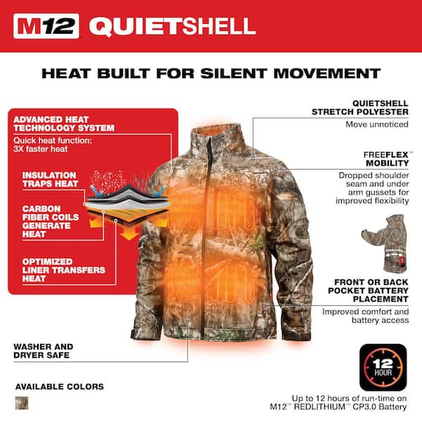 Milwaukee Men's Large M12 12V Lithium-Ion Cordless QUIETSHELL Camo Heated  Jacket with (1) 3.0 Ah Battery and Charger 224C-21L - The Home Depot