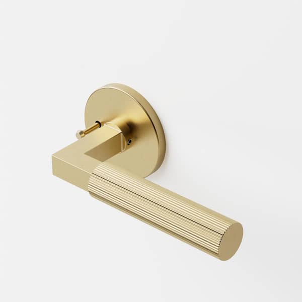 Mila Champagne Gold Modern Heavy Duty Linear Interior Door Handle, Round Plate and Concealed Screws (Privacy/Passage)