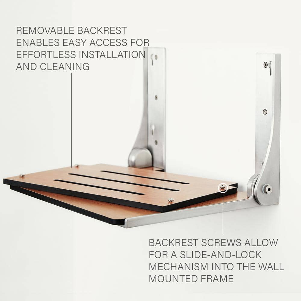 Silhouette Rustic Teak Folding Shower Seat with Silver Frame